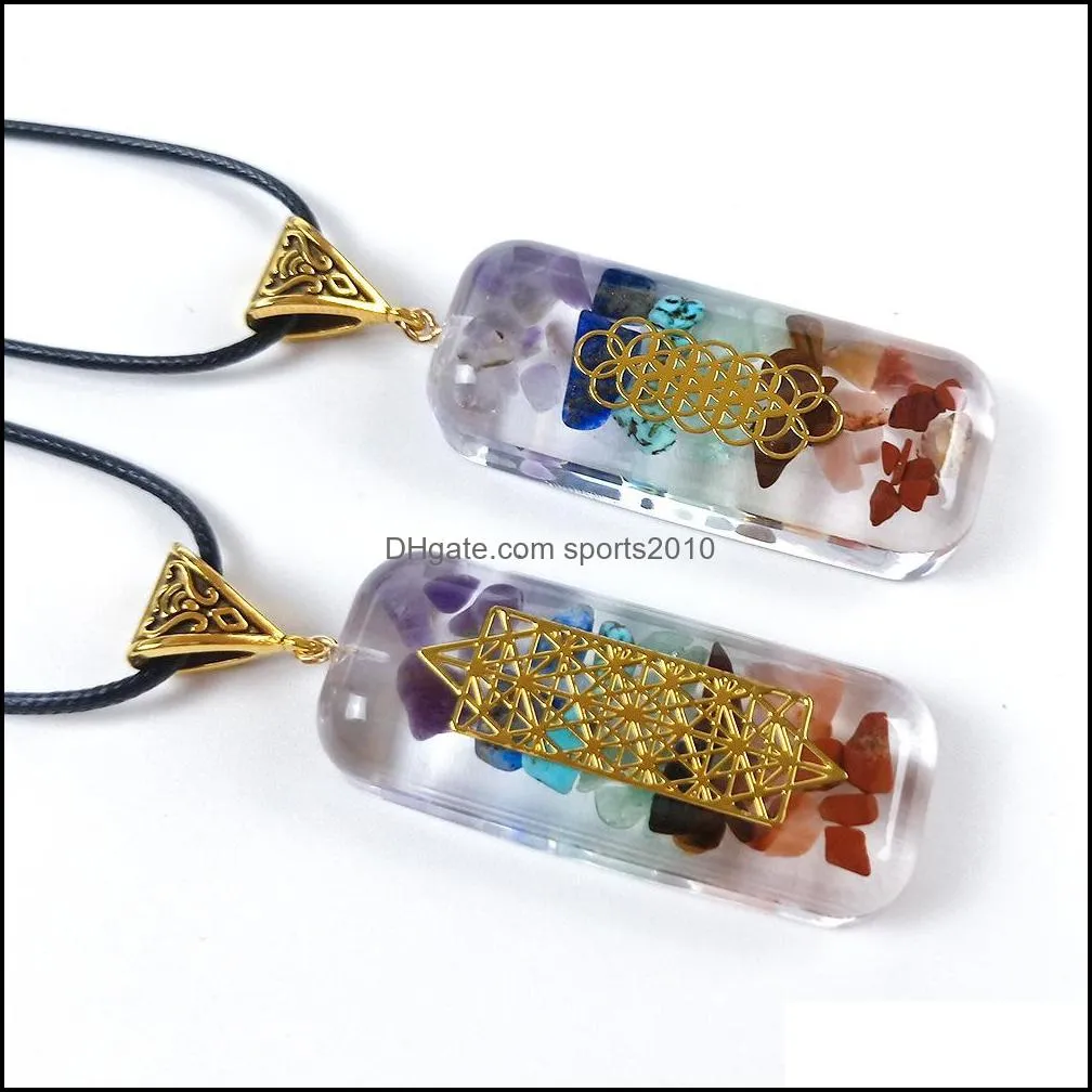 reiki healing colorful chips stone chakra orgone energy resin pendant necklace amulet orgonite crystal necklaces