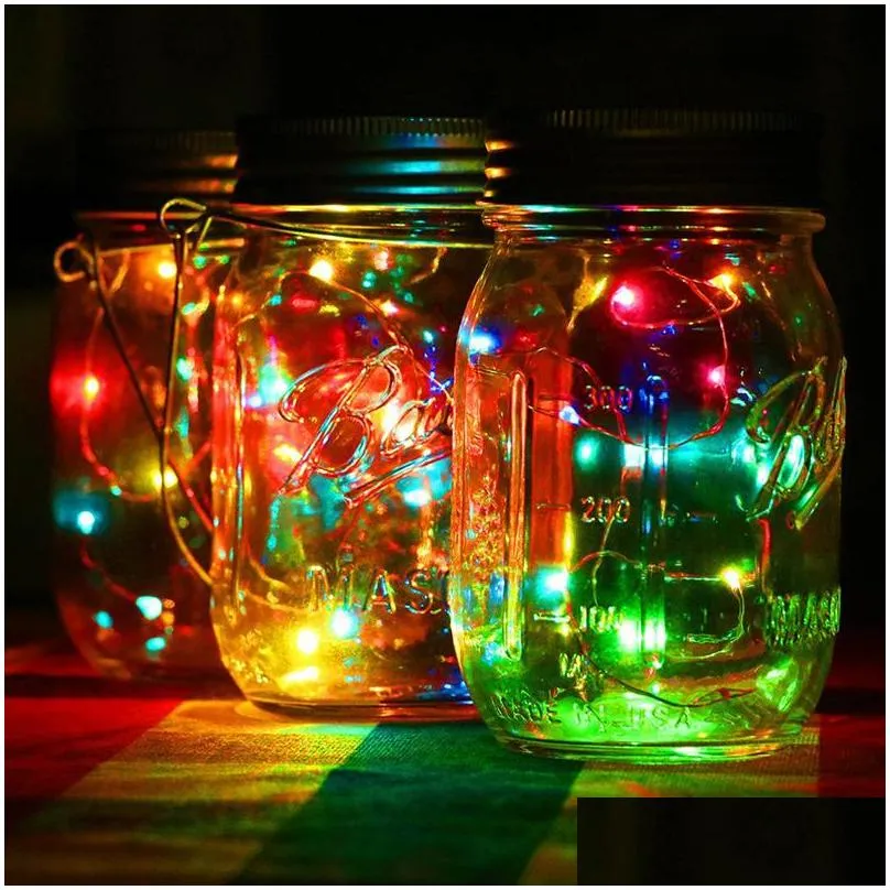 1m 10 led 2m 20 led string light solar powered for mason jar lid insert color changing garden waterproof christmas decorations garland