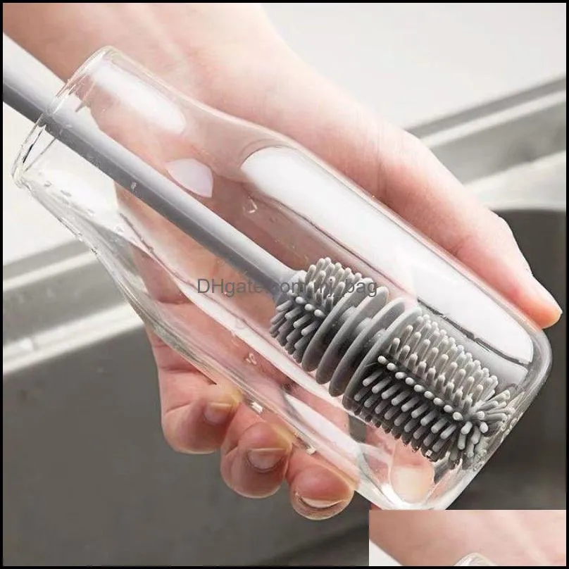 Silicone Cup Brush Cup Scrubber Glass Cleaner Kitchen Cleaning Tool Long Handle Drink Wineglass Bottle Glass Cup Cleaning Brush 5711