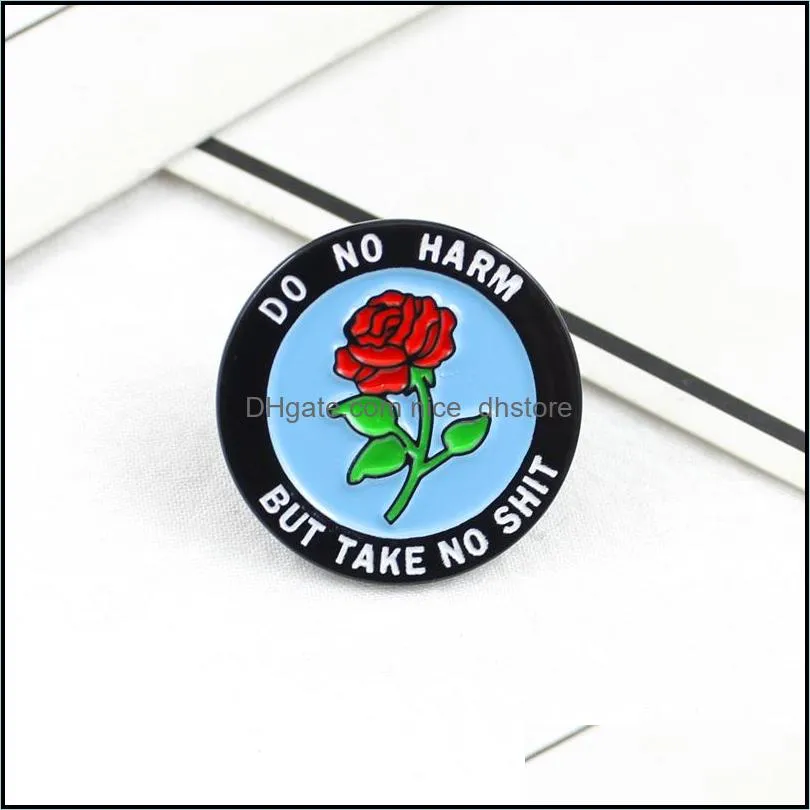 round rose badge enamel lapel pin do no harm but take no shit rose romantic brooch denim backpack cap accessories punk gifts