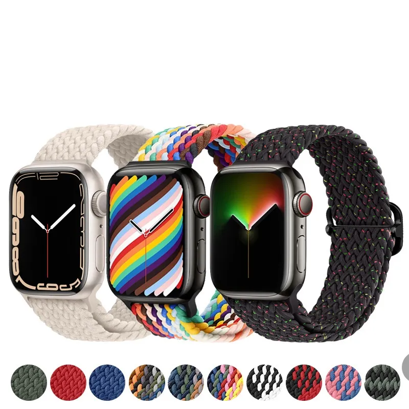 Braided Solo Loop Straps For Apple Watch Band Se 76543 41mm 45mm 40mm 44mm Elastic Bracelet Strap Replacement on Smart Series 38mm 42mm Accessories