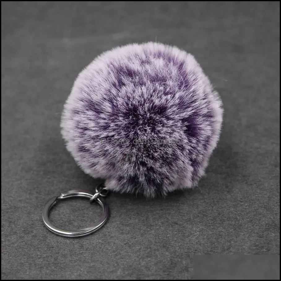 double color gradient hair ball keychain imitation rabbit fur bag car pendant 8cm snowflake hairball keyring support fba drop shipping