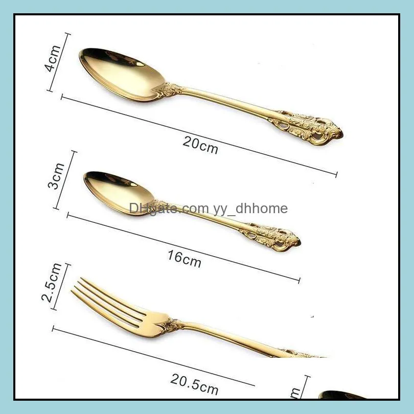 retro flatware set silver and gold stainless steel cutleryset high-grade knife fork spoon 4-piece dinnerwareset tableware sets