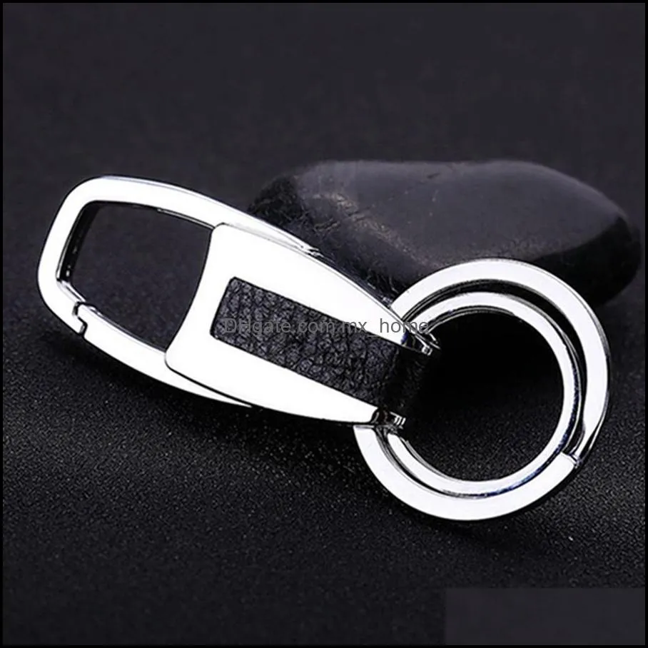 creative promotion gift double rings men`s metal keychain custom logo portable key chain double rings never rust car keyrings dh0848