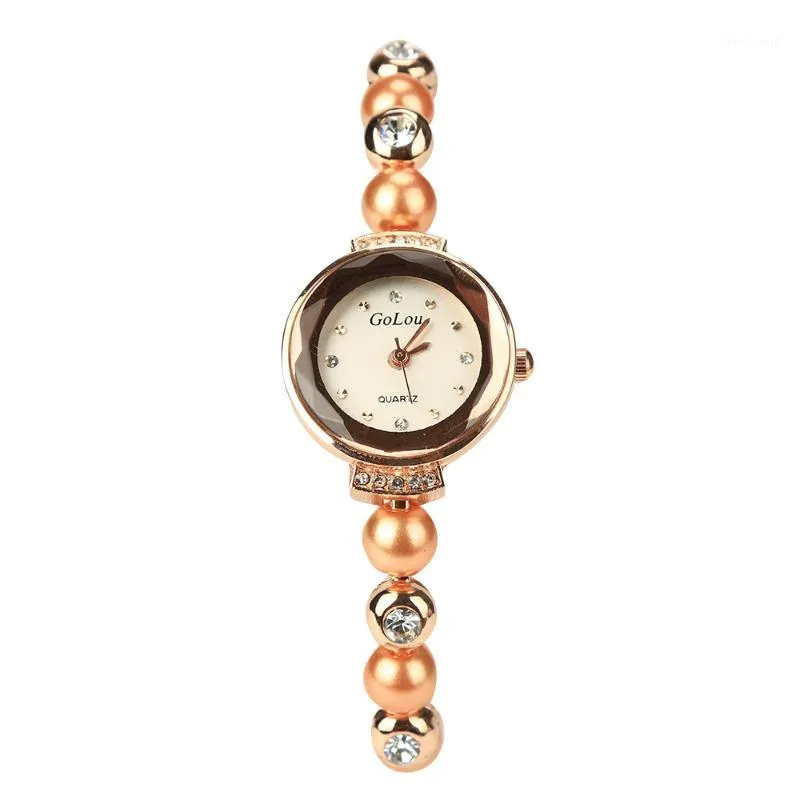 Armbandsur kvinnor armband klockor Rose Gold Pearl Watch for Ladies Fashion Crystal Dress Quartz armbandsur