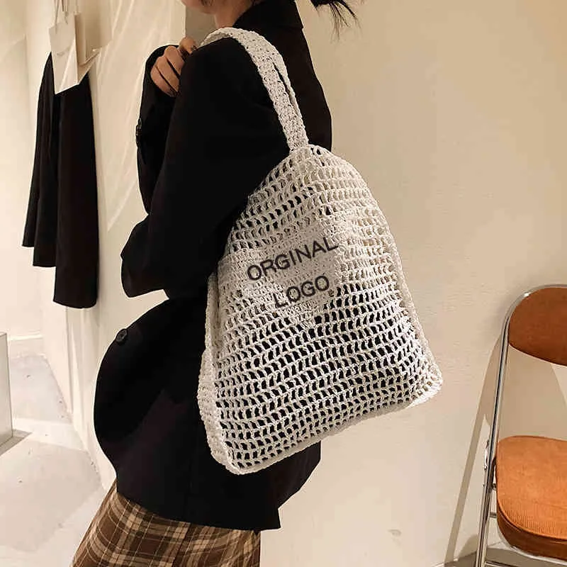 Designer 2022 Digner Embroidered Female Bag Hollow Rafia Straw Tote Luxury Brand Summer Beach Woven Bag Handbags Luxurious