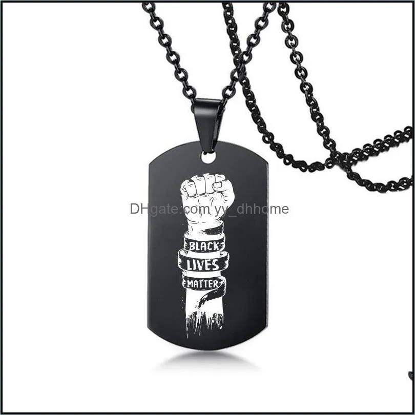 Black Lives Matter Necklace Hip-Hop Stainless Steel Pendant Necklace Protest Black Military Brand Necklaces Boy Jewelry Gifts