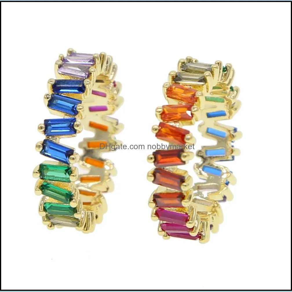 2018 fashion rainbow jewelry gold plated colorful cubic zirconia trendy gorgous women jewelry set baguette cz earring necklace ring
