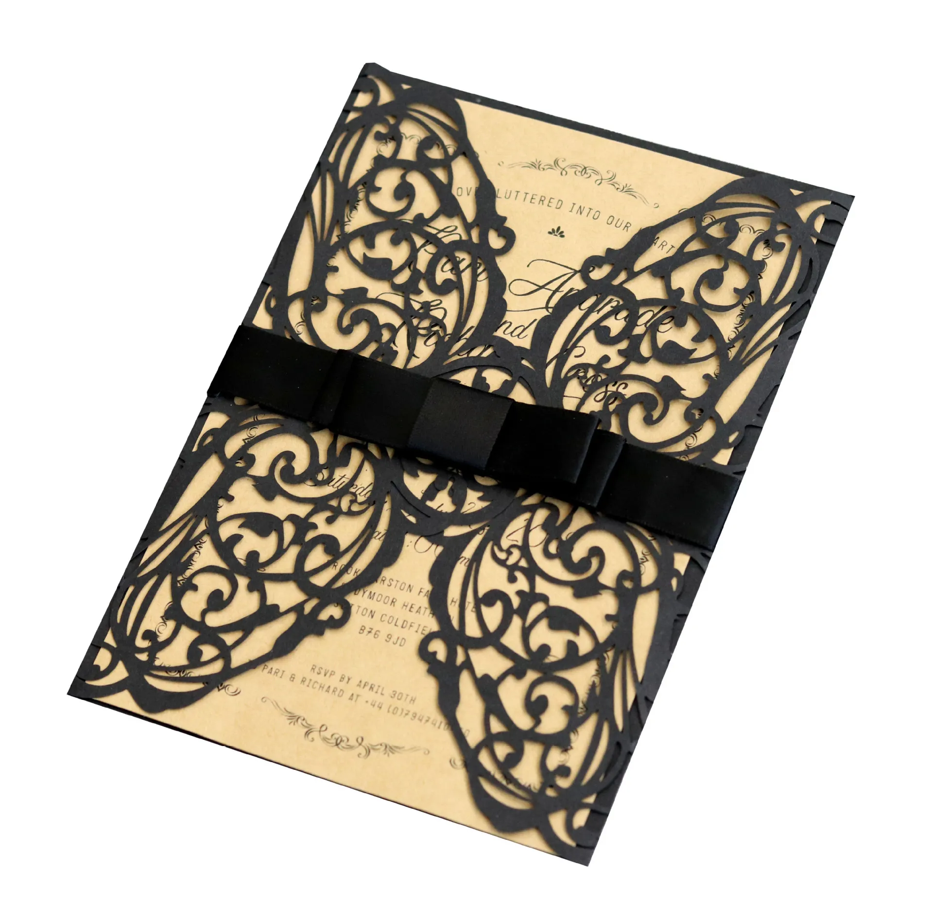 Wedding invitation laser hollowed out pure black greeting card European wedding card