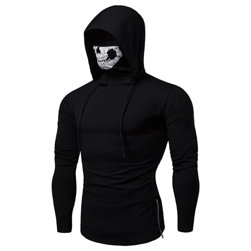 Men met lange mouwen s Hoodies met skeletprintmasker Zwart grijze elasticiteit jas Moto Biker Style Cool Sweatshirts Men Hoodies LJ200826