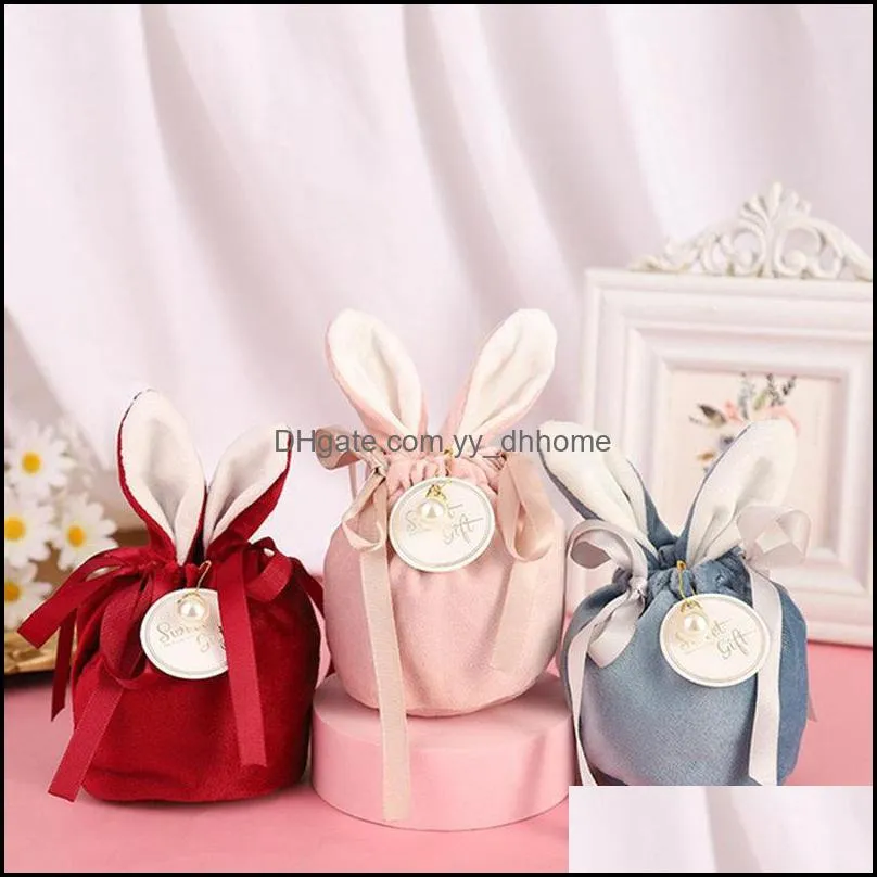 easter cute bunny gift packing bags velvet valentine`s day rabbit chocolate candy bags wedding birthday party favor jewelry organizer