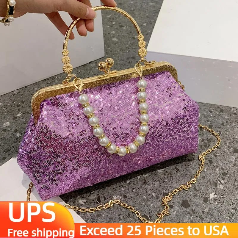 Borse da sera Borsa tote con paillettes glitterate per le donne 2022 Trend Elegant Party Luxury Designer Borsa a mano Piccola tracolla Crossbody StylishEven