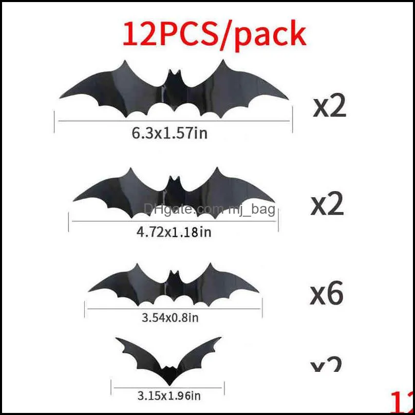 12 pcs bat sticker halloween wall stickers black 3d bats party creativity living room background walls mall decoration vtm tl0789