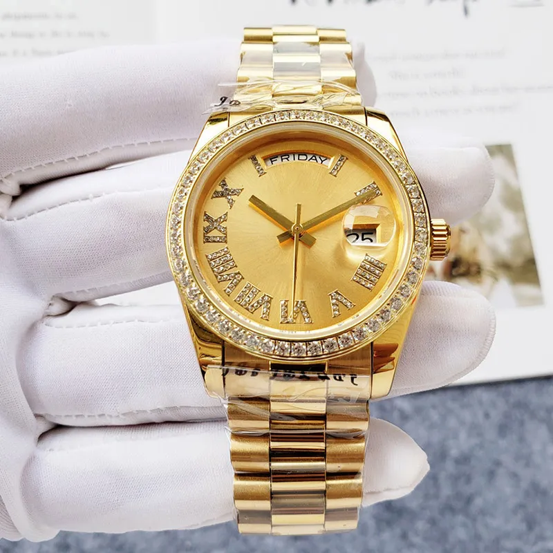 Damenuhren, automatische mechanische Uhr, Diamant-Design, Edelstahl, Damen-Armbanduhr, 36 mm, Montre de Luxe