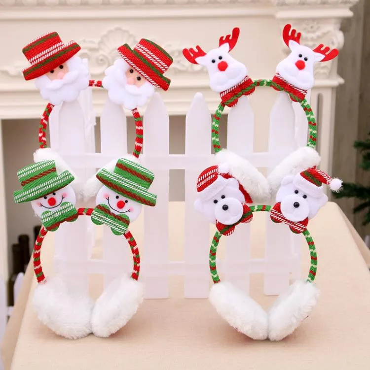 Party Headbands Hats Xmas Cute Earmuffs Winter Ear Keep Warm Cotton Ear Muffs 3D Santa Snowman Reindeer Printed Holiday SN4760