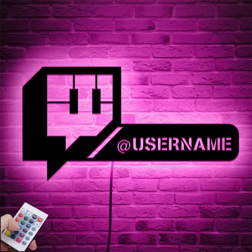 Personnalisez le nom d'utilisateur Twitch Led Neon Sign Wall Lamp Custom Tag Night Light pour Gamer Room Decor 16 couleurs peuvent être changées 220615