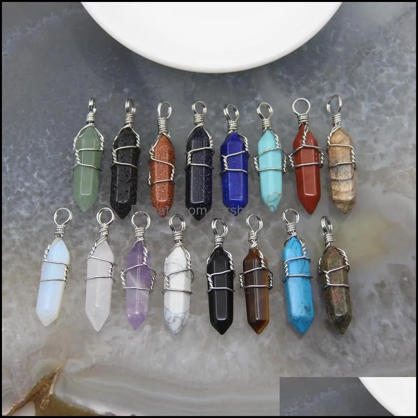 wire wrap chakra stone point pendulum pendant healing crystal reiki charms for necklace jewelry making amethyst rose quartz