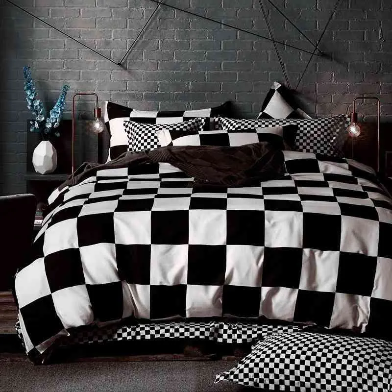 Set biancheria da letto in bianco e nero Grid Lattice Biancheria da letto Set copripiumino estivo semplice Copripiumino king size Queen Twin Bedroom Luxury