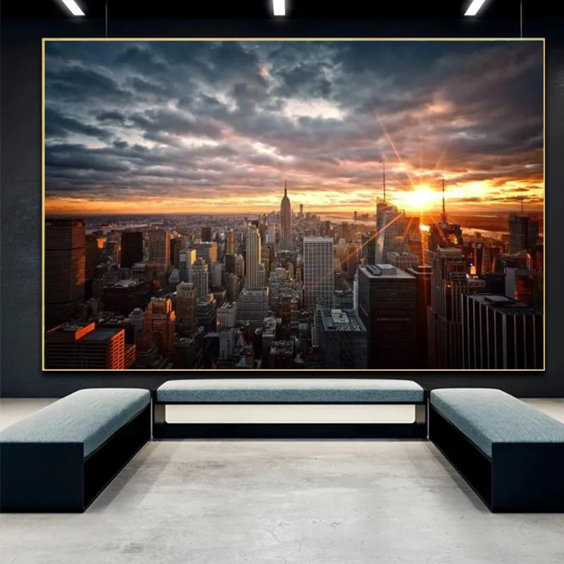 ニューヨークシティサンセットビューキャンバス絵画ポスタープリントマンハッタンウォールアート写真のスカインリビングルームムホームデコアクアドロス