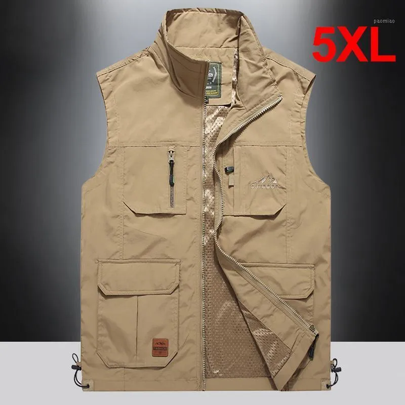 Lastvästar Spring Autumn Pography Hunting Travel Vest Fashion Tactics utomhus ärmlös jacka plus storlek 5xl HA063 män