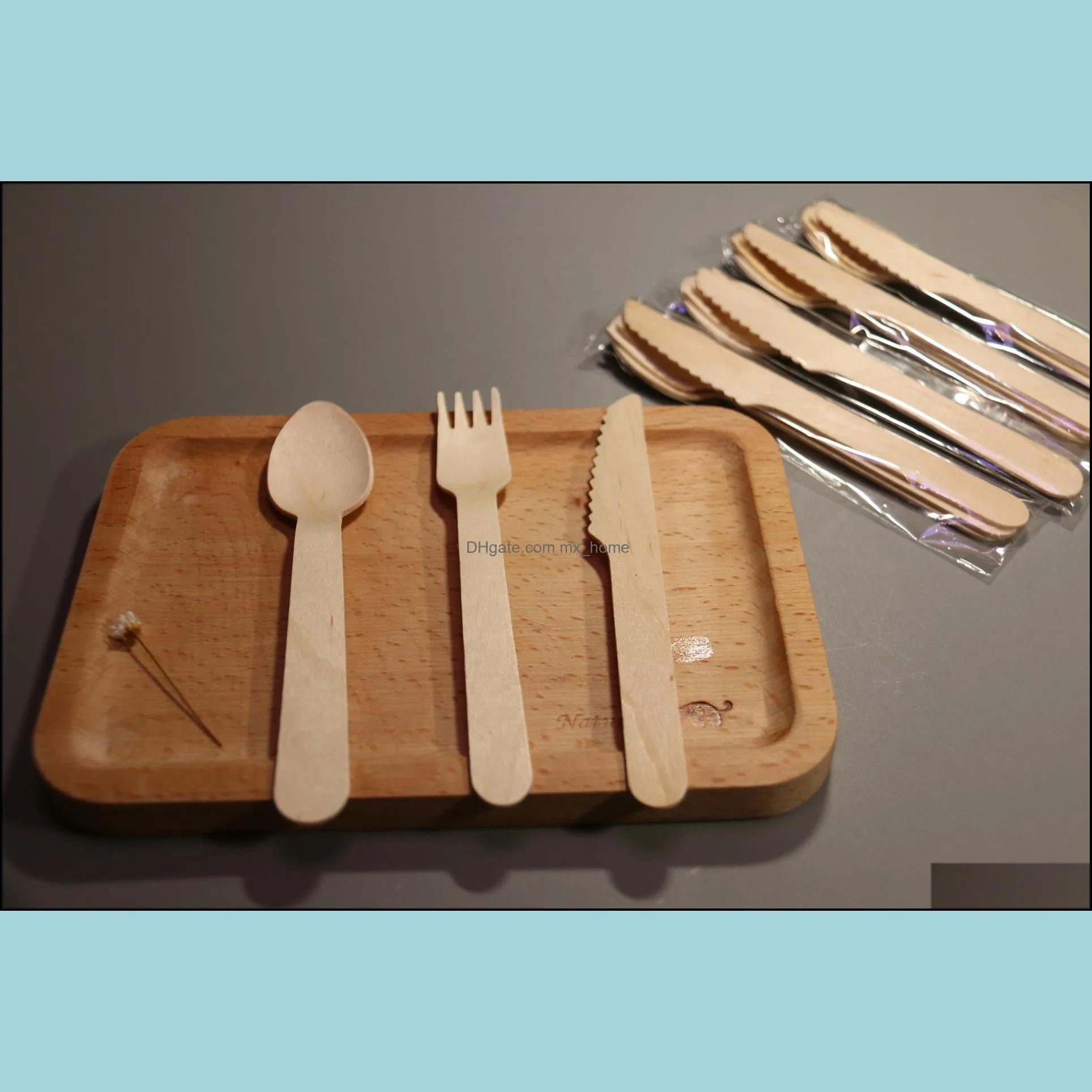 2020 Disposable tableware disposable spoon Wooden knife and fork spoon Wooden crafts 100pcs / set