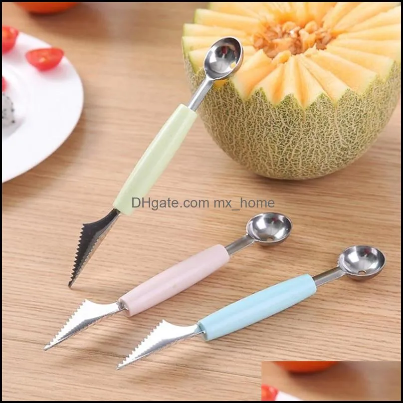 Fruit Vegetable Tools Kitchen Kitchen Dining Bar Home Garden 2In1 Dual-Head Ball Carving Knife Stainless Steel Wate Dhzny