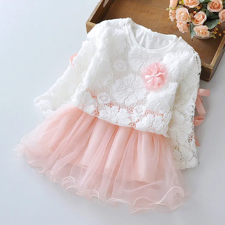 Girls Clothes Set 2022 Spring Infant Clothes Cute Lace Flower Top +Mesh Skirt 2pcs Outfits Long Sleeve Kids Party Suit 0-3Y