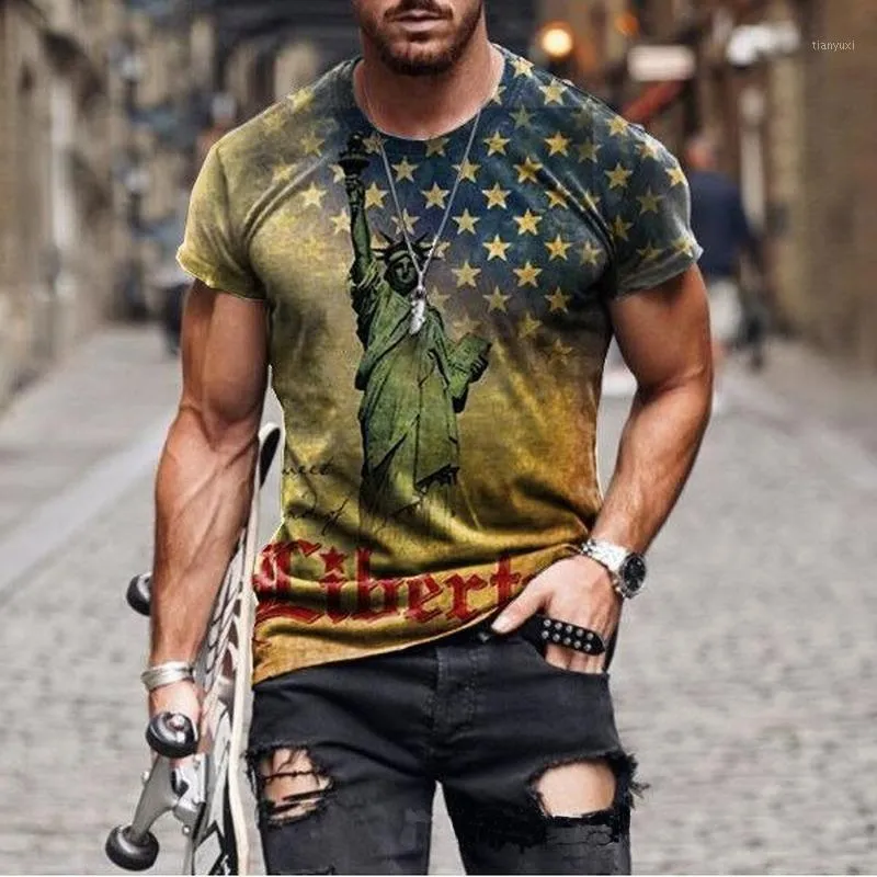 Men's T-Shirts 2022 Casual Short Sleeve Statue Print T-shirt Summer Oversize Stars O-neck Pullover Loose 3D Tops