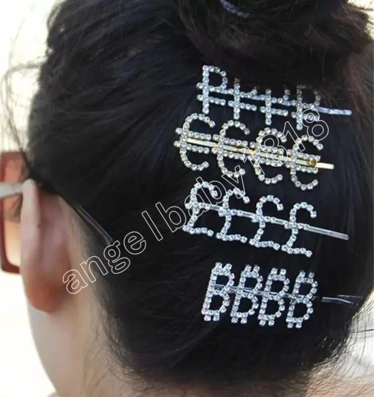 Couleur argent or Bling Bling strass diamant épingle à cheveux pinces Alphabet lettre cristal épingle à cheveux pince à cheveux filles dame épingles à cheveux coiffure accessoires de cheveux