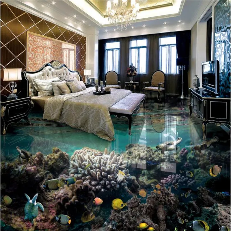 tapet 3d golv under vattnet värld vardagsrum sovrum självhäftande tapeter golvplattor