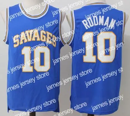 James Oklahoma Savages 10 Dennis Rodman Trikot Herren University Basketball Rodman High School Trikots Teamfarbe Weiß Blau Grün NCAA College