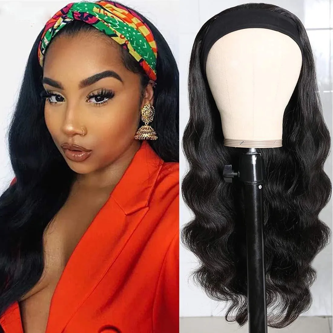 African Headscarf Wig Black Long Curly Hair Deep Wave Synthetische pruiken