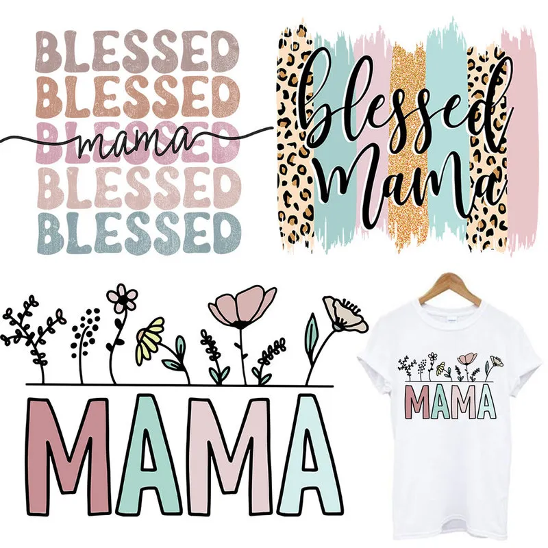 Abençoado Mama Ferro Em Remendos Para Roupas Adesivo Térmico DIY Transferência T shirt Adesivos Decoração Lavável 220611