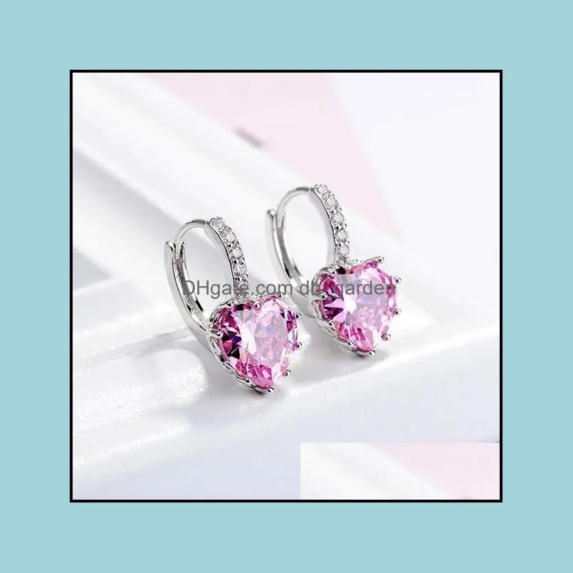 Crystal Heart Earrings 925 Sterling Silver Hoops Female Fine Jewelry Cute Hoop Earrings For Women