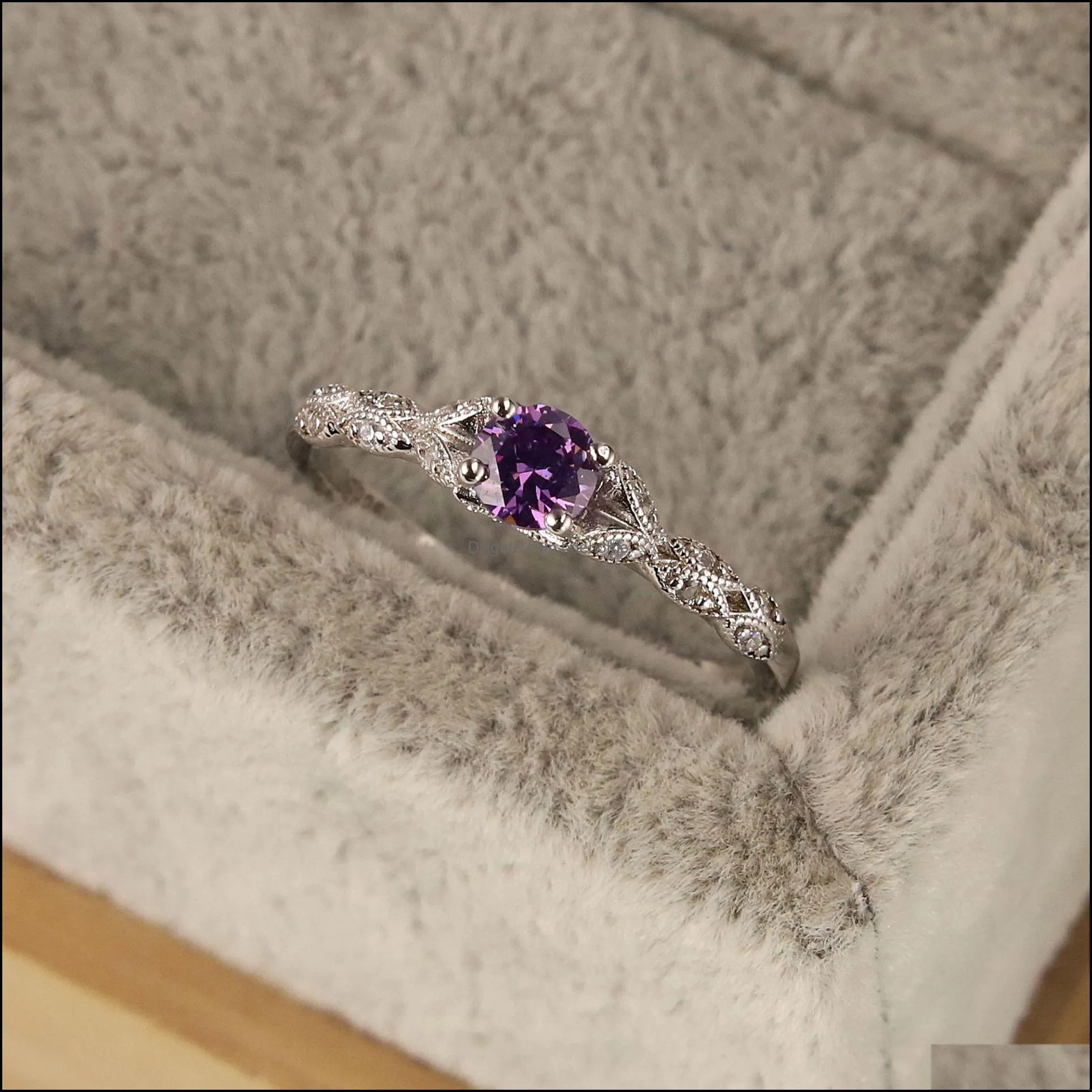 s925 sterling silver amethyst stone personality ladies ring european and american simple design ring