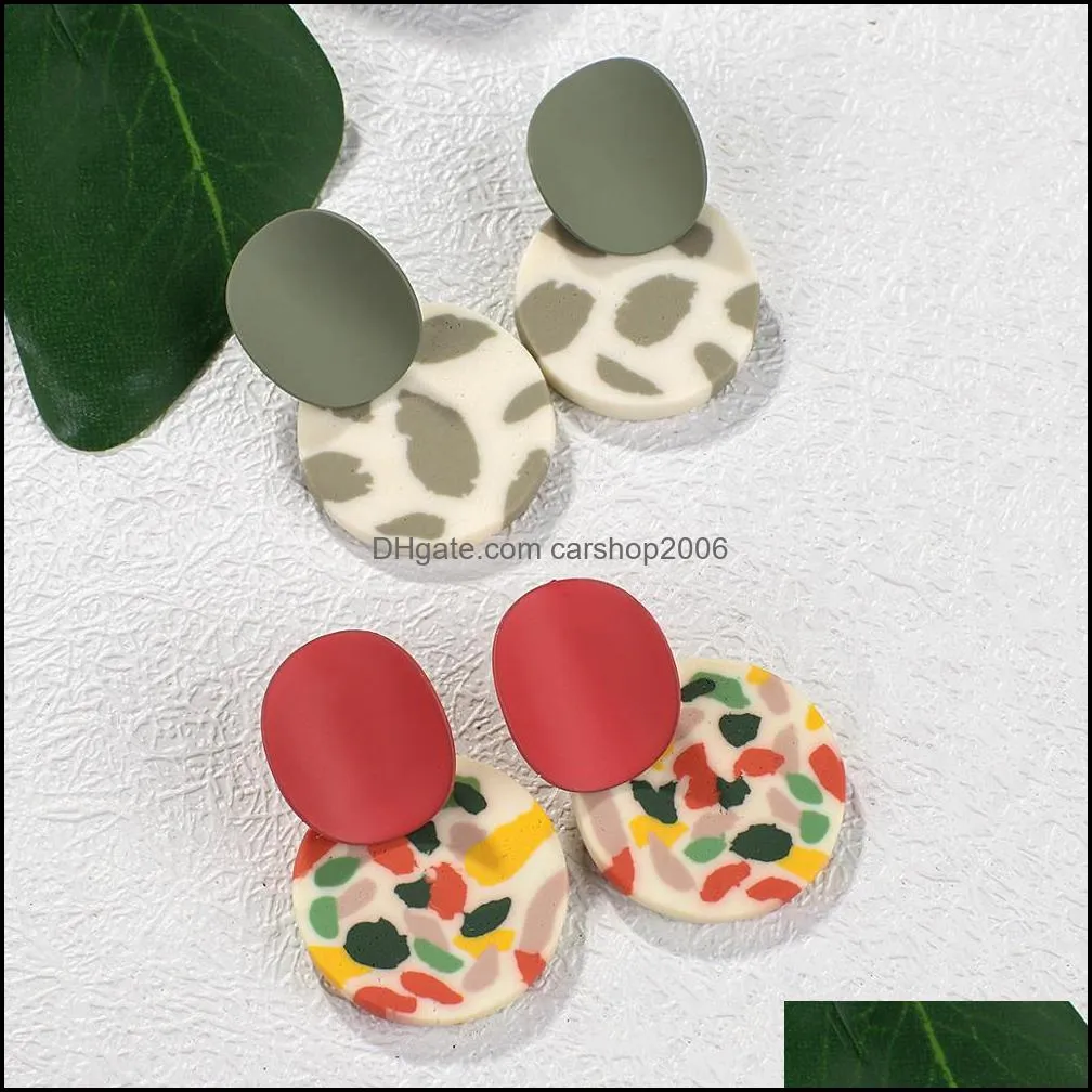 trendy unique polymer clay charms leopard drop earrings for women cute multi-color round pendant dangle earring jewelry