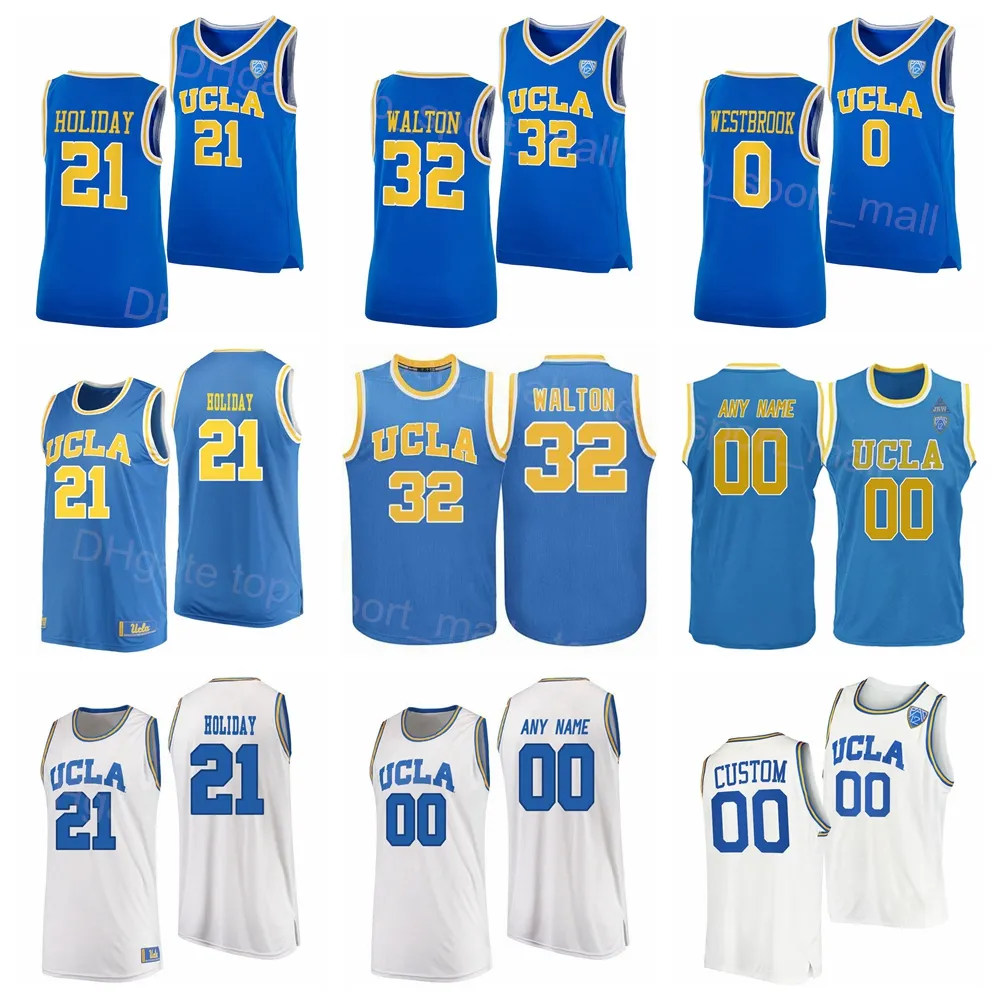 NCAA Basketball College UCLA Bruins Reggie Miller Jersey 31 University Bill Walton 32 Russell Westbrook 0 Jrue Holiday 21 For Sport Fans Blue White Retro Custom Name