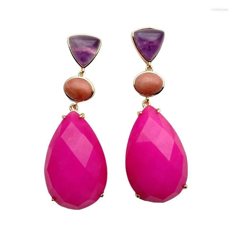 Stud Y.YING Fuchsia Jade Amethyst Red Aventurine Bezel Set Gemstone Dangle EarringsStud Odet22 Farl22