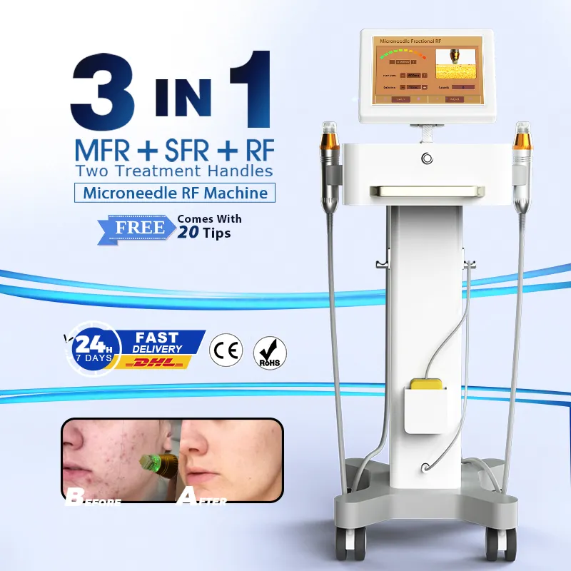 Senaste Micro Current Face Lifting Machine -fraktionerad RF -radiofrekvens Skinföryngring Utrustning Mikronedling Tips