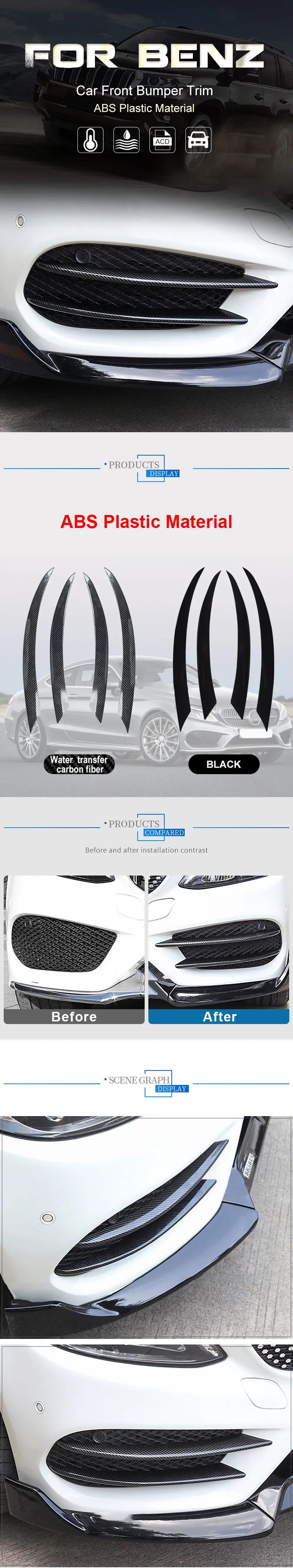 Car Carbon Fiber Pattern Front Bumper Lip ABS Splitter Spoiler For ...