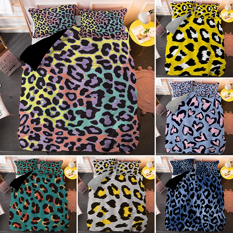 ファッションヒョウキングクイーン寝具セットマイクロファイバーファブリック羽毛布団カバー枕カバー2/3PCSシングルダブルサイズのベッドクロス