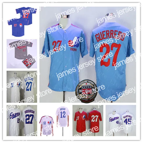 Новые мужчины Montreal Expos Jersey Baseball 12 Том Брэди 27 Владимир Герреро 34 Брайчехарпер Педро Мартинес Доусон Рейсон Картер Красный Синий Ретро Хоф