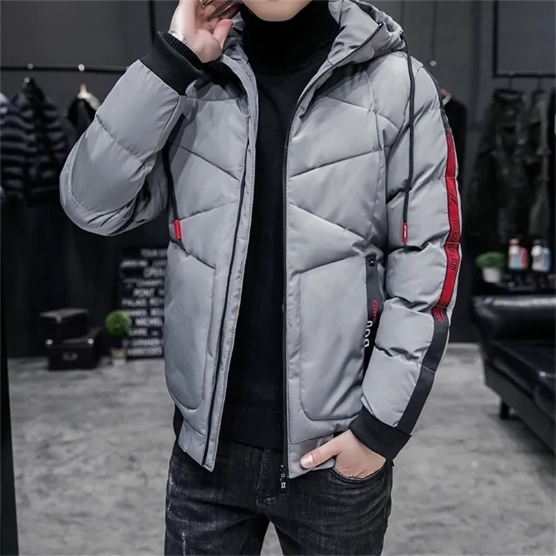 Fashion Fit Hooded Men Parkas Slim Solid Color Mens Coat Casual Thick Windbreakers Winter Outwear Male Cotton Padded 12 201127