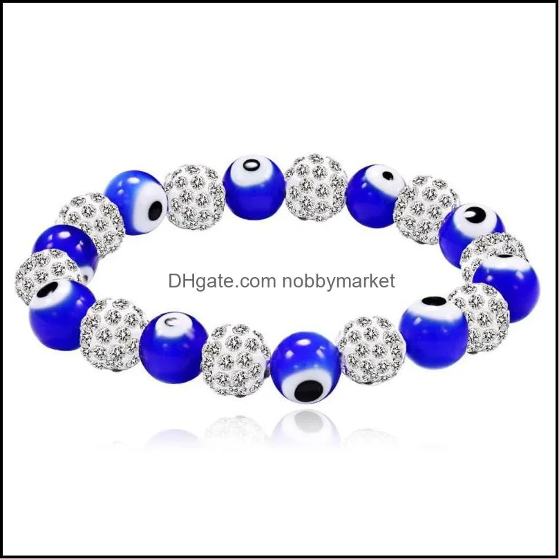 Beaded Strands Bracelets Jewelry Cute Mix Color Eyeball White Rhinestone Beads Diy Stretch Drop Delivery 2021 D2Lim