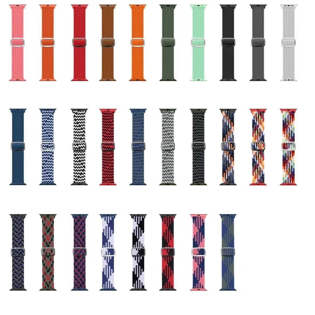 حزام Nylon Scrunchie لـ Apple Watch Band 45mm 44mm 42mm 41mm 40mm 38mm سوار مرن قابل للتعديل لـ Iwatch 7/6/Se/5/4/3/2/1