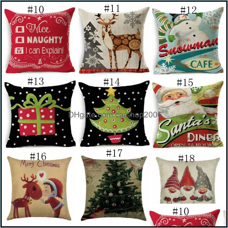 christmas pillow case retro linen cushion cover square throw pillow covers pillowcase santa elk printed 18 designs 30pcs dsl-yw1552