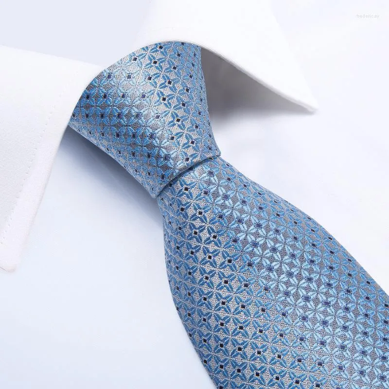 Bow Ties Blue Plaid Dot Silk For Men 8cm Business Wedding Neck Tie Pocket Square Cufflinks Set Gift Drop Wholesale Fred22