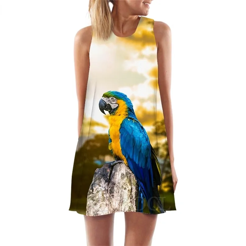 Moda damskie topy z czołgami Makaw 3D drukowana papuga luźna sukienka szczupła kamizelka kamizelki stree -tlee sukienka W220616