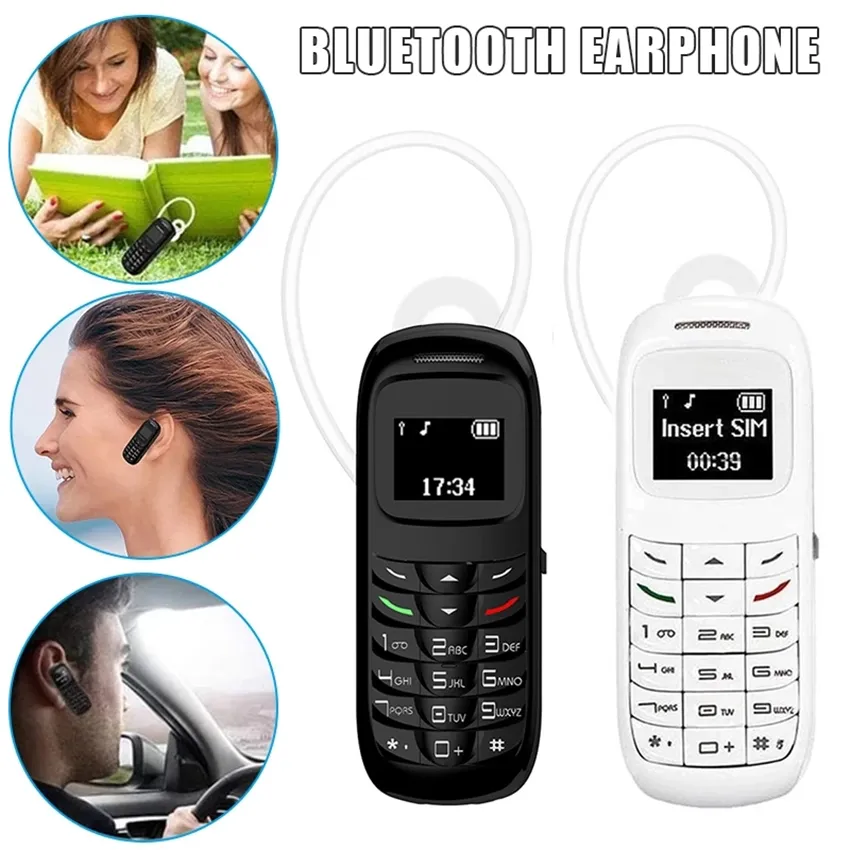 잠금 해제 된 슈퍼 미니 패션 블루투스 휴대 전화 싱글 SIM 카드 GSM 마술 음성 블루투스 이어폰 헤드셋 BT 다이얼러 휴대 전화