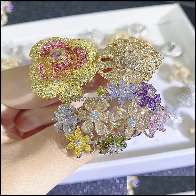 rhinestone Rings luxury big flower gold silver Ring women high quality lucky side stone nice Fashion mixed different styles wedding jewelry color